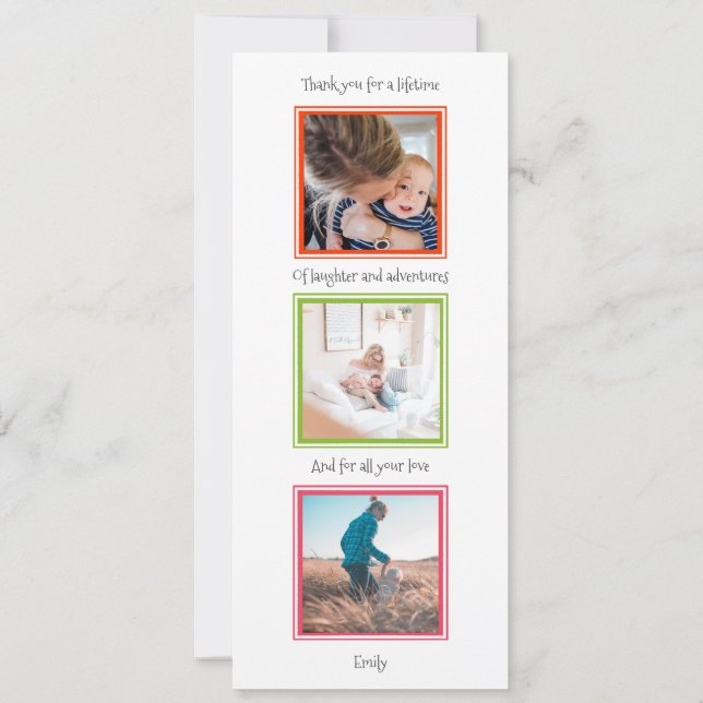 Modern 3 Photo Happy Mothers Day Flat Card (Back)