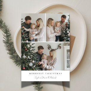 Modern 3 Photo Kids Family Merriest Christmas Holiday Card