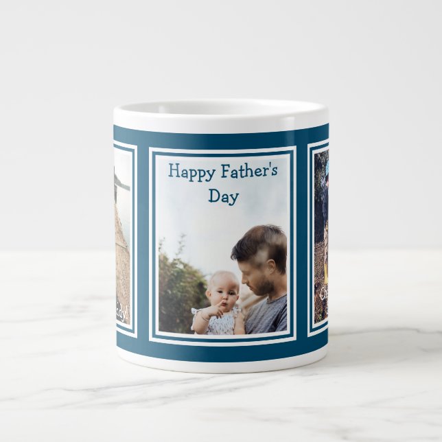 Modern 3 Photo Love You Daddy Happy Father's Day Large Coffee Mug (Front)