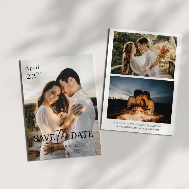Modern 3 Photo Minimalist Boho Save the Date (Modern 3 Photo Minimalist Boho Save the Date)