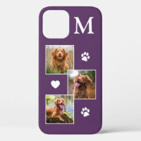 Modern 3 Photo Monogram Purple Cat Pet Dog