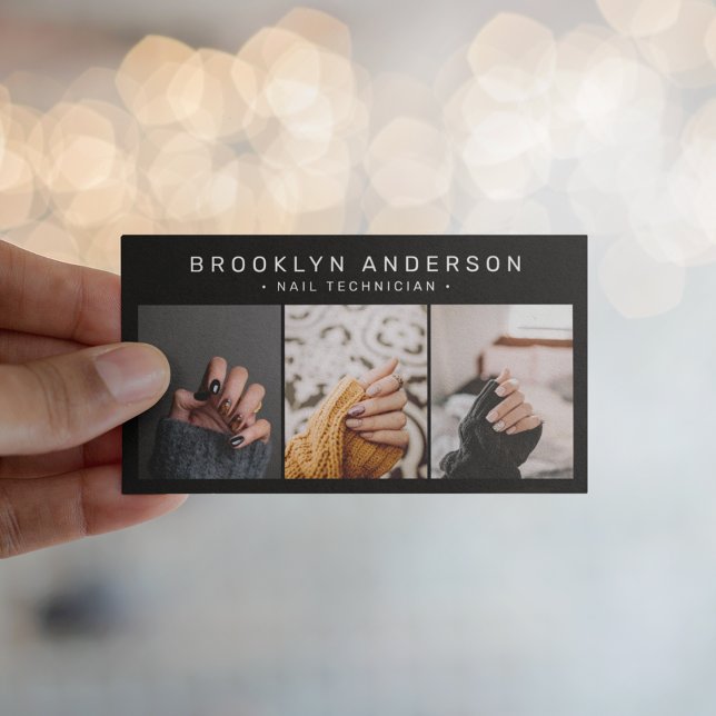 Modern 3 Photo Nail Artist Tech Business Card (Creator Uploaded)
