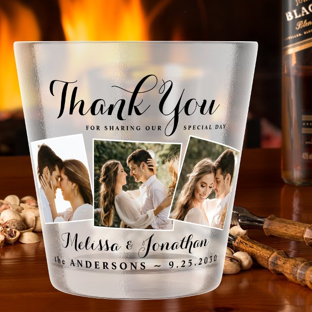 Modern 3 Photo Newlywed Wedding Thank You Shot Gla Shot Glass (Creator Uploaded)