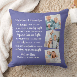 Modern 3 Photo Personalised Grandma Grandpa Poem Cushion