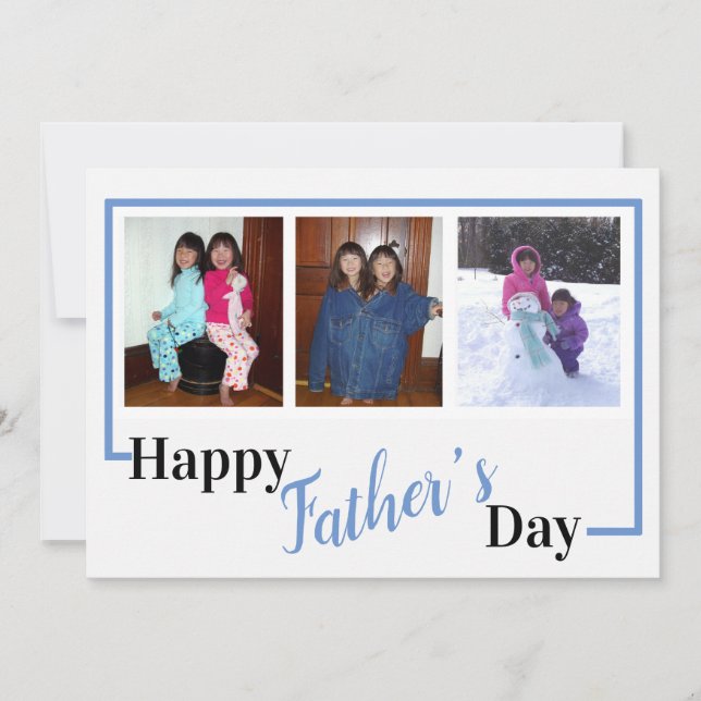 Modern 3 Photo Personalised Happy Fathers Day Holiday Card (Front)