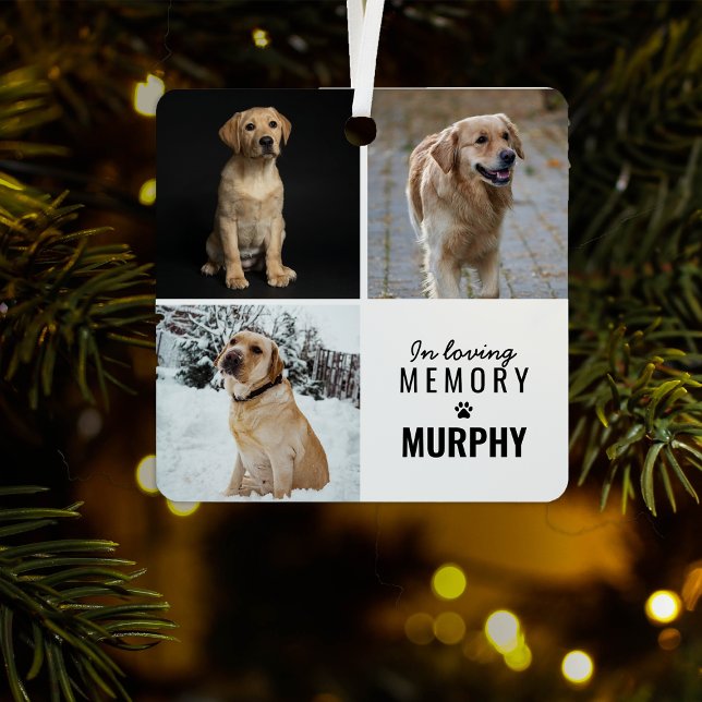 Modern 3 Photo Pet Memorial | Christmas Tree Metal Tree Decoration (Creator Uploaded)