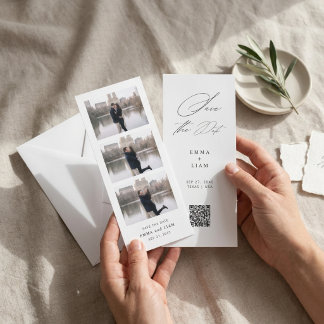 Modern 3 Photo QR Code Save the Date Bookmark