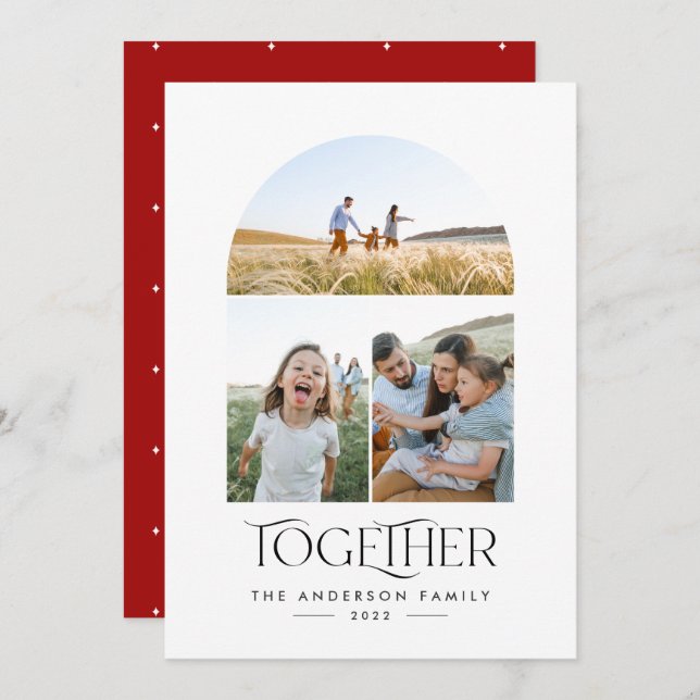 Modern 3 photo red arch together typography (Front/Back)