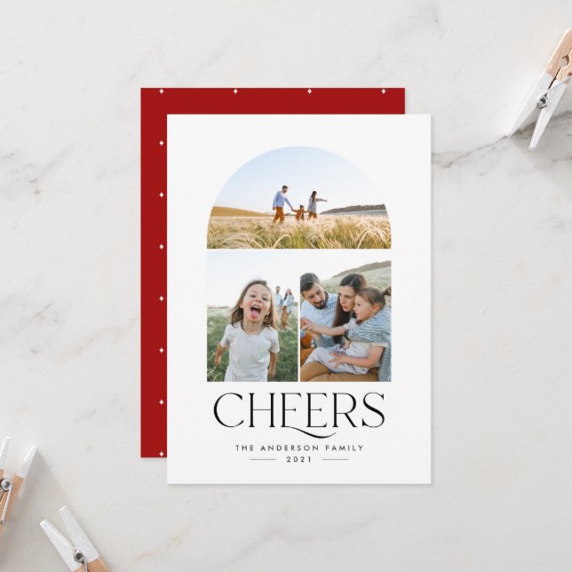 Modern 3 photo red elegant typography  christmas (Front/Back In Situ)