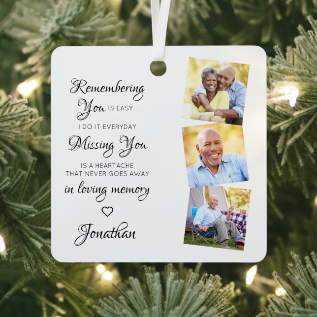 Modern 3 Photo Remembrance Keepsake Memorial Metal Tree Decoration (Insitu)