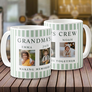 Modern 3 Photo Sage Green Stripe Grandma Crew Coffee Mug