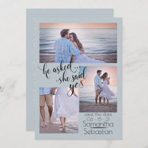 Modern 3 Photo She Said Yes  Save the Date Invitation