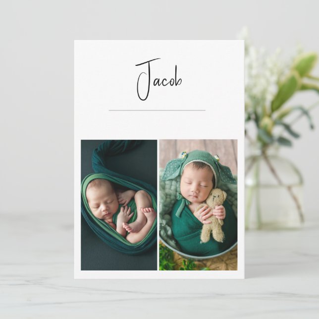 Modern 3 Photo Simple Baby Birth Announcement (Standing Front)