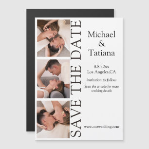 Modern 3 Photo Strip QR Code Save the Date Magnetic Invitation