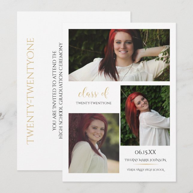 Modern 3 Photo Template Minimalist Graduation (Front/Back)
