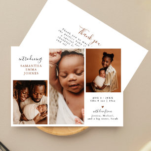 Modern 3 Photo Thank You New Baby Birth Announcement