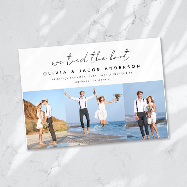 Modern 3 Photo We Tied the Knot Elopement Wedding Announcement (Creator Uploaded)