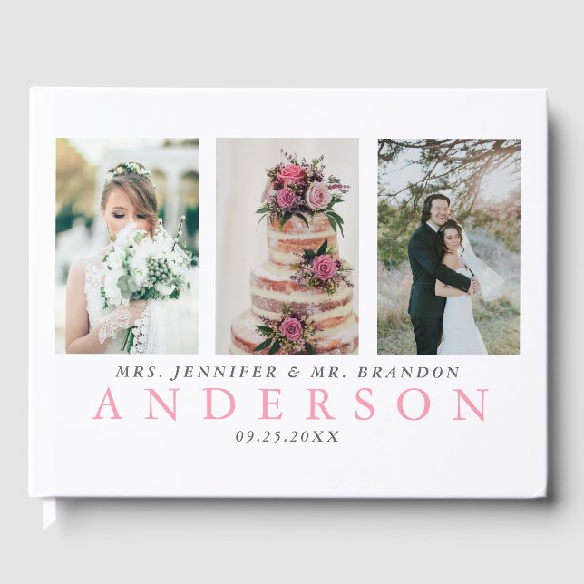 Modern 3 photo wedding guest book (Front)