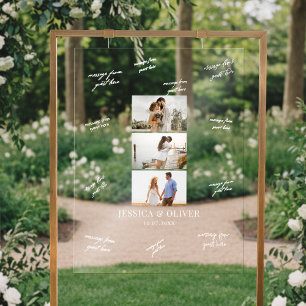 Modern 3 Photo Wedding Guest Signature Acrylic Sign