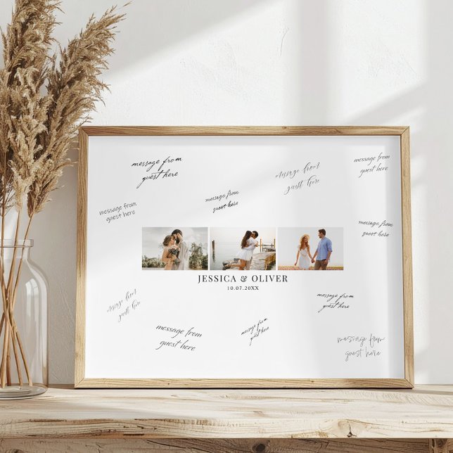 Modern 3 Photo Wedding Guest Signature Poster (Creator Uploaded)