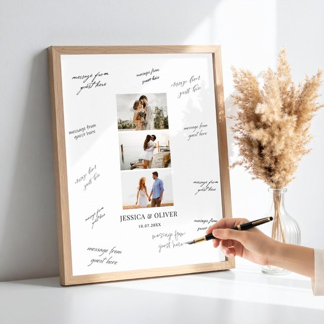 Modern 3 Photo Wedding Guest Signature Poster (Creator Uploaded)