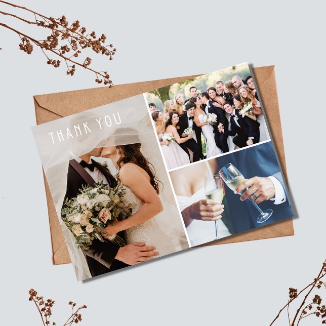Modern 3 Photo Wedding Thank You Card (Modern 3 Photo Wedding Thank You Card)