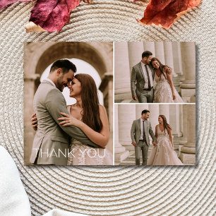 Modern 3 Photo Wedding Thank You Card