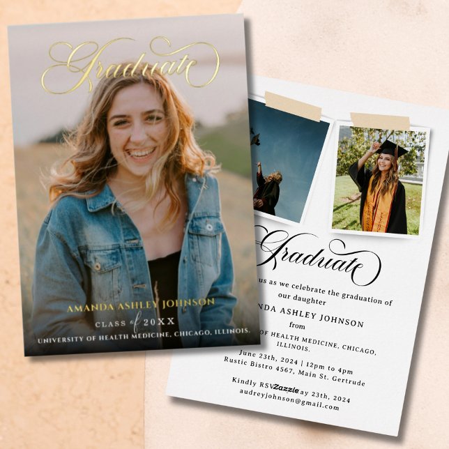 Modern 3 Photo White Script Graduation  (Creator Uploaded)