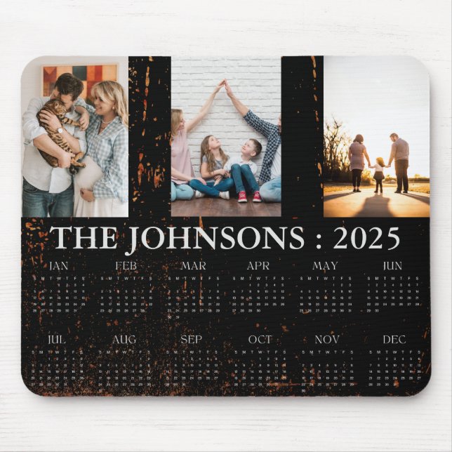 Modern 3 Photos 2025 Calendar Custom 12 Month Mouse Mat (Front)