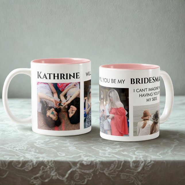 Modern 3 photos bridesmaid proposal gifts  Two-Tone coffee mug (Creator Uploaded)