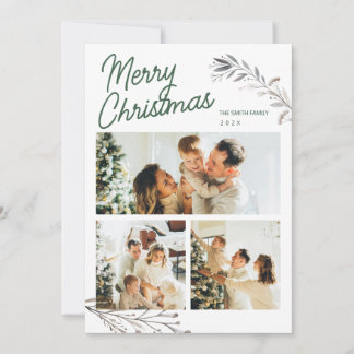 Modern 3 Photos Elegant Christmas Greeting Holiday