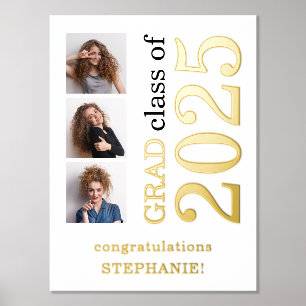Modern 3 Photos Grad Class of 2024 Graduation Foil Prints