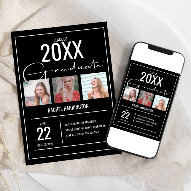 Modern 3 Photos Graduation Invitation (Creator Uploaded)