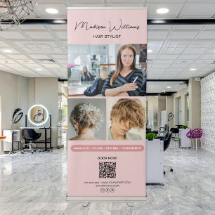 Modern 3 Photos Hair Stylist Salon Pink  Retractable Banner