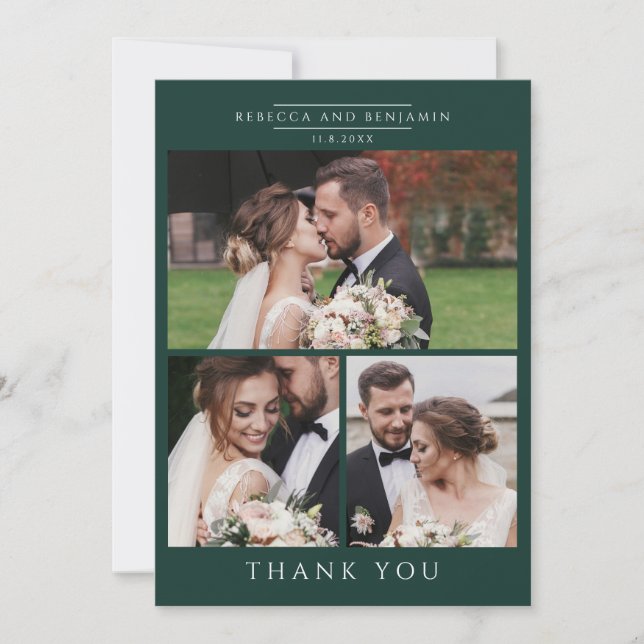 Modern 3 Photos Hand-Lettered Wedding Thank You Card (Front)