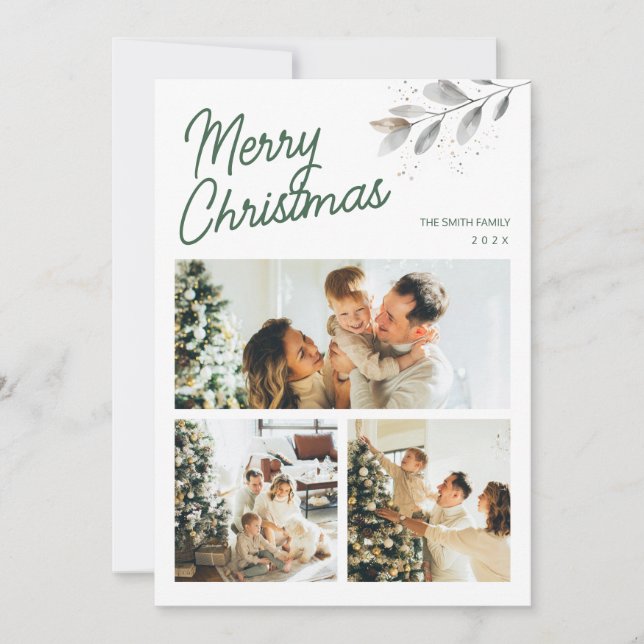 Modern 3 Photos Simple Christmas Greeting Holiday (Front)