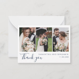 Modern 3 Photos Wedding Thank You Card