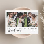 Modern 3 Photos Wedding Thank You Card<br><div class="desc">Modern multi wedding photo Thank You card for your guests who showed up to support and celebrate your big day with you. Easily add your favourite photos,  names of bride and groom,  date and a custom message and signature on the reverse side.</div>
