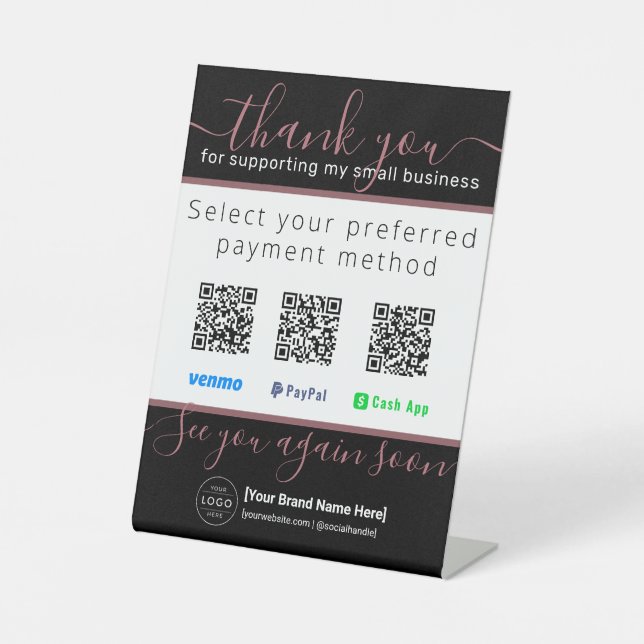 Modern 3 QR Code Thank You Business Payment Sign (Front)