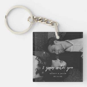 Modern 3-Year Wedding Couple Anniversary Photo Key Ring