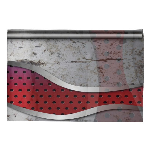 Modern 3D Abstract Minimalist, Red/Grey Metal Pill Pillowcase (Back)