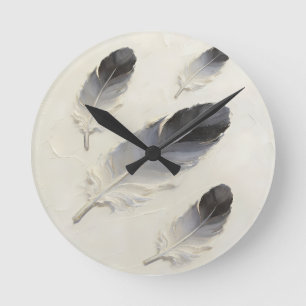 Modern 3D Black and Grey Feather Oil Art Acrylic Round Clock
