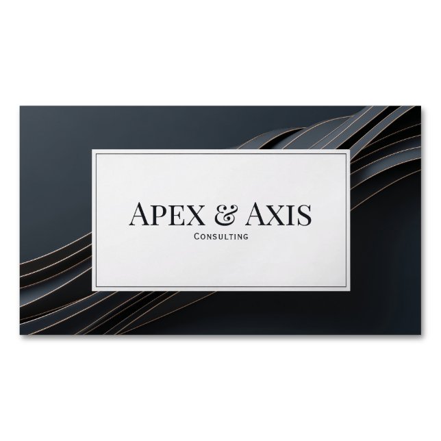 Modern 3D Black and Rose Gold Fluid Waves Magnetic Business Card (Front)