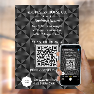 Modern 3D Black Business Consultant Logo QR Code Window Cling