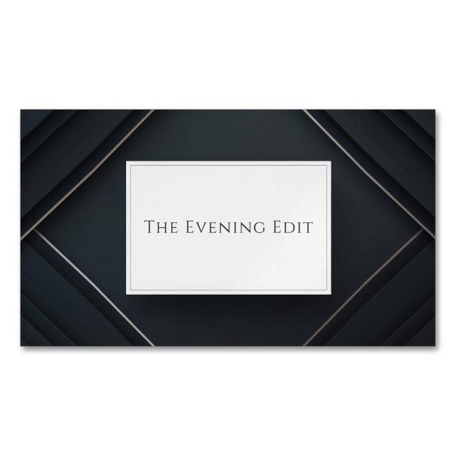 Modern 3D Black Layered Panels Silver Accent Magnetic Business Card (Front)