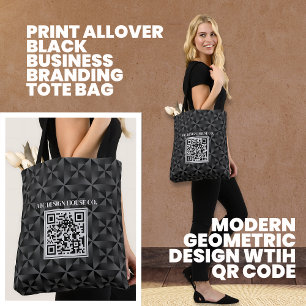 Modern 3D Black Professional Business QR Code Tote Bag