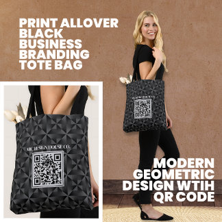 Modern 3D Black Professional Business QR Code Tote Bag