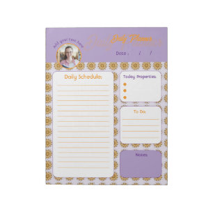Modern 3D Blush Orange Floral Mandala Daily To Do Notepad