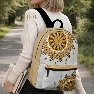 Modern 3D Blush Orange Floral Mandala Doodle Printed Backpack