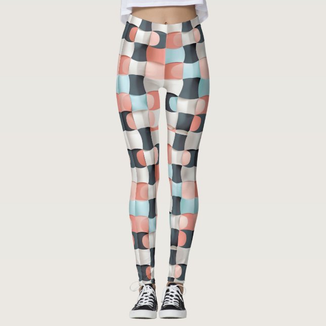 Modern 3D Curved Geometric Illusion Pattern Leggings (Front)